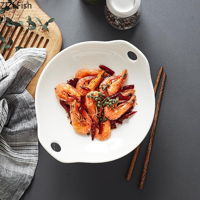 Creative White Ceramic Dinner Plate Heatable Chinese Style Tableware Plate Hotel Home Kitchen Decoration Tableware