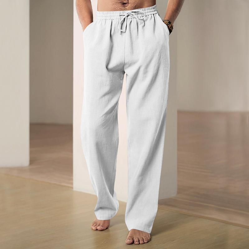 

Men s Solid Cotton Linen Trousers XXXL світло-синій колір