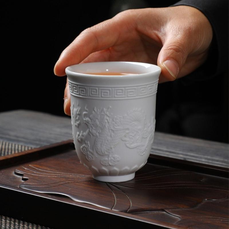 White Porcelain Mutton Fat Jade Master Tea Cup Handmade Chinese Gongfu Teaware for Personal Use Ceremony and Gift