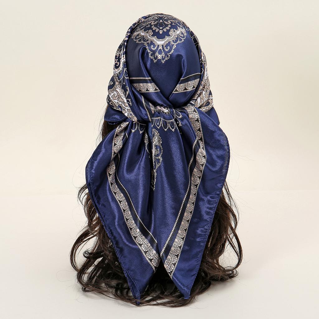 90*90cm Women Scarf Silk Feeling Hair Neck Square Brand Office Bandanna Muffler Waiter Flight Attendants Handkerchief Rings Wrap