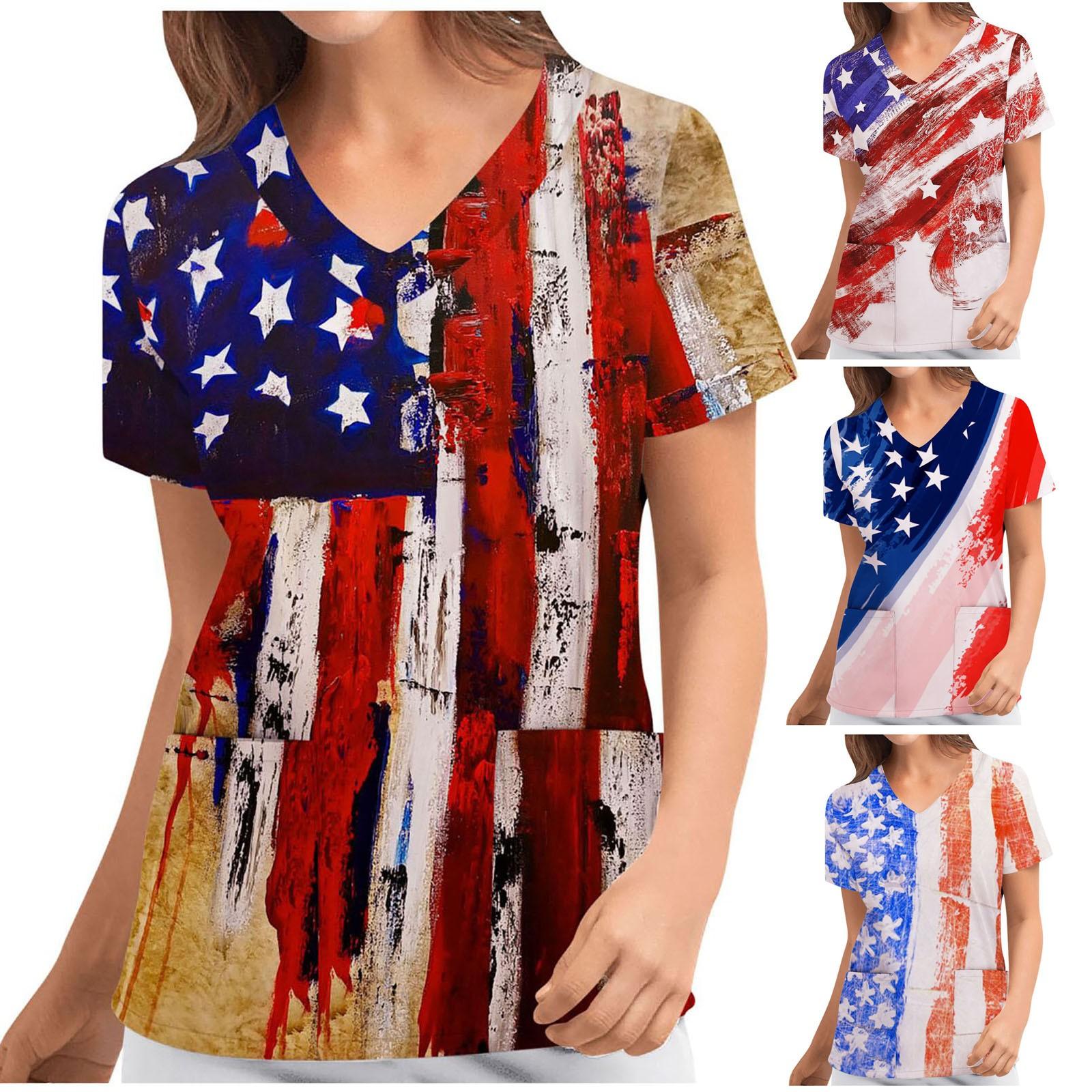 

Женский топ с коротким рукавом и v-образным вырезом, рабочая изоляционная одежда, униформа, топ ко Дню независимости