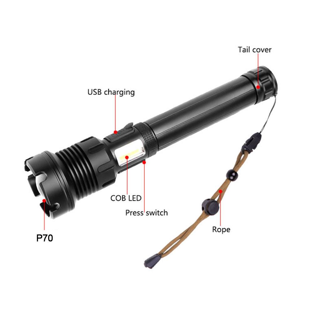 P90 COB light tactical USB rechargeable hunting glare flashlight