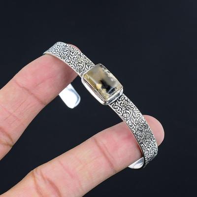 Sterling Silver Dendritic Tiger Stone Trendy Sister Engagement Wedding Bangle