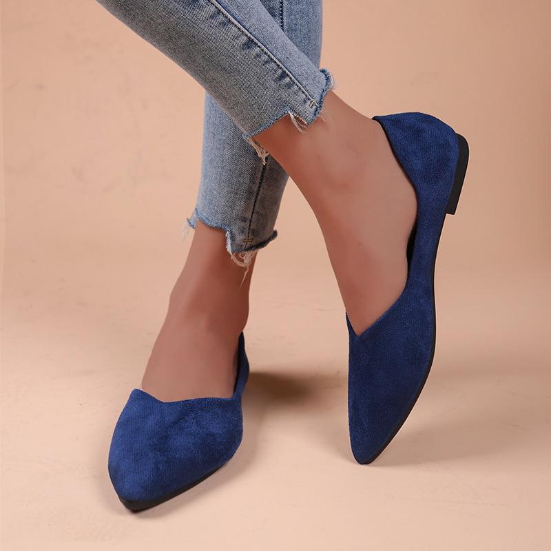 Large size pointed head shallow mouth single shoes spring and summer new casual flat bottom soft sole single shoes