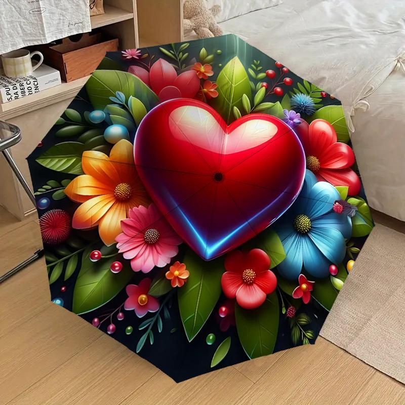 

1pc Heart Flowers Automatic Folding Umbrella, Casual Outdoor Accessory, Birthday Festival Gift yy251126165