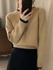 Women's European Style Color Block Wool Sweater - Raglan Sleeve, Round Neck, Thickened Cashmere, Autumn/Winter
