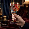 Themed Party Wine Glass Gothic Skull Glass Hand Painted Skeleton Goblet Day of The Dead Altar Accessory Decor Unique Bar Gift for Halloween Luxury