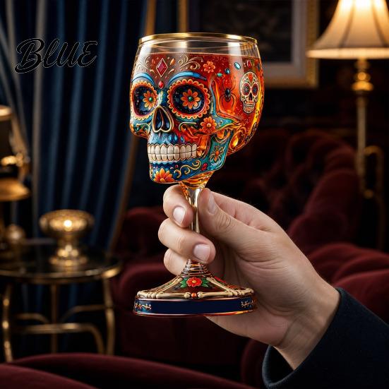 Themed Party Wine Glass Gothic Skull Glass Hand Painted Skeleton Goblet Day of The Dead Altar Accessory Decor Unique Bar Gift for Halloween Luxury