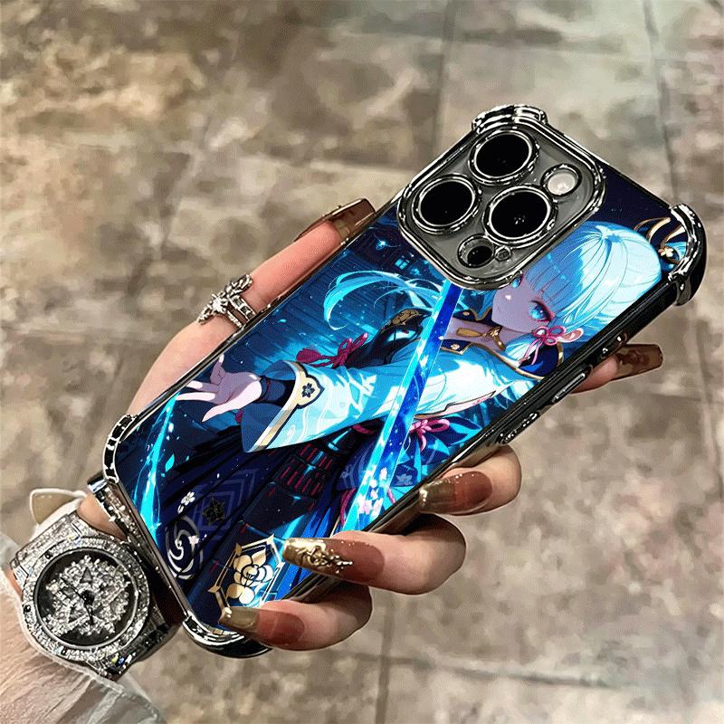 Genshin Impact Kamisato Ayaka Plating Phone Case For Iphone 16 17 Pro Max Air 16E 14 15 Plus 12 13 Mini Anti-Fall Airabag Cover