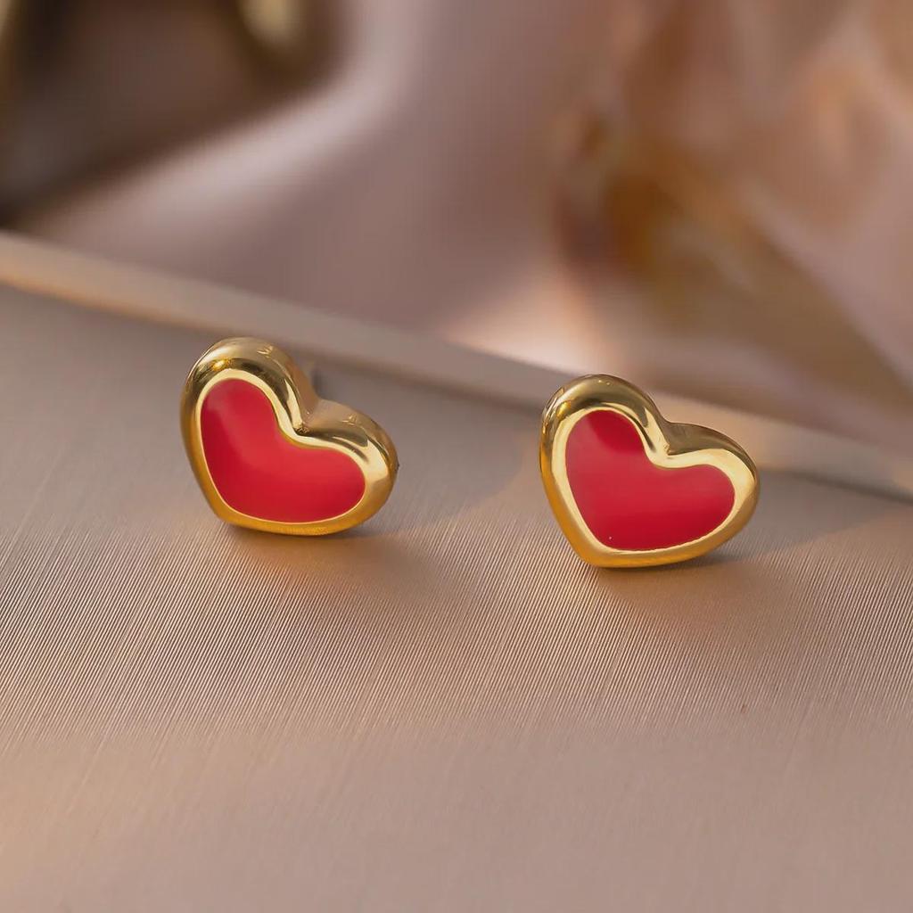 Elegante Collana a Cuore in Acciaio al Titanio - Catena alla Clavicola alla Moda con Smalto Rosso per Donna