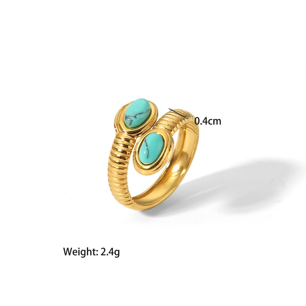 Vintage Turquoise Adjustable Chunky Rings for Women Stainless Steel Natural Gemstones Open Ring Gold Color Jewelry Birthday Gift