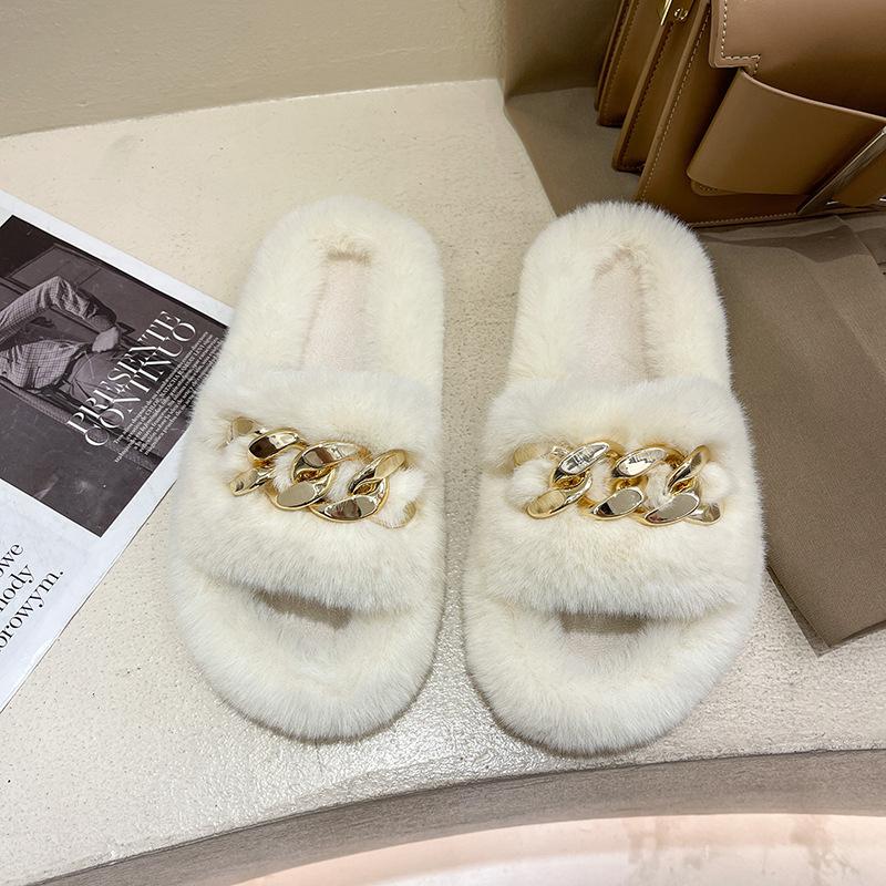 Internet celebrity fairy fluffy slippers female outer wear thick bottom heightening non-slip autumn and winter ins home chain plush slippers