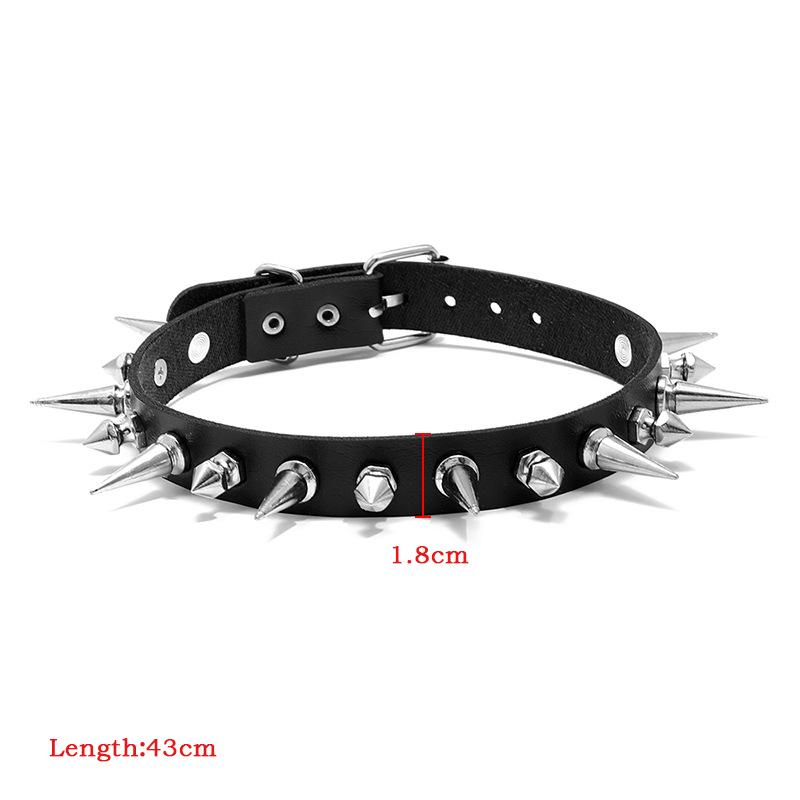 Long Spike Choker Punk Faux Leather Collar  Goth Style Necklace Accessories
