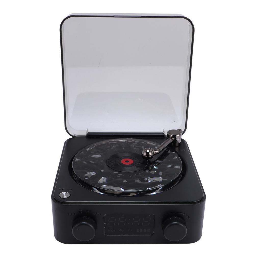Stereo-Lautsprecher mit Wasserwellenlicht und Zeitanzeige Retro Plattenspieler BT-Lautsprecher für Schlafzimmer