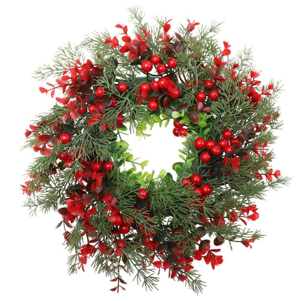 Simulation Leaf Red Berries Wreath Artificial Christmas Hanging Pendant Eucalyptus Garland Porch