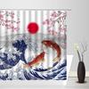 Japanese Waves Shower Curtain Cherry Blossom Pulm Flower Moon Koi Fish Kanagawa Waves Asian Romantic Fabric Bathroom Curtains