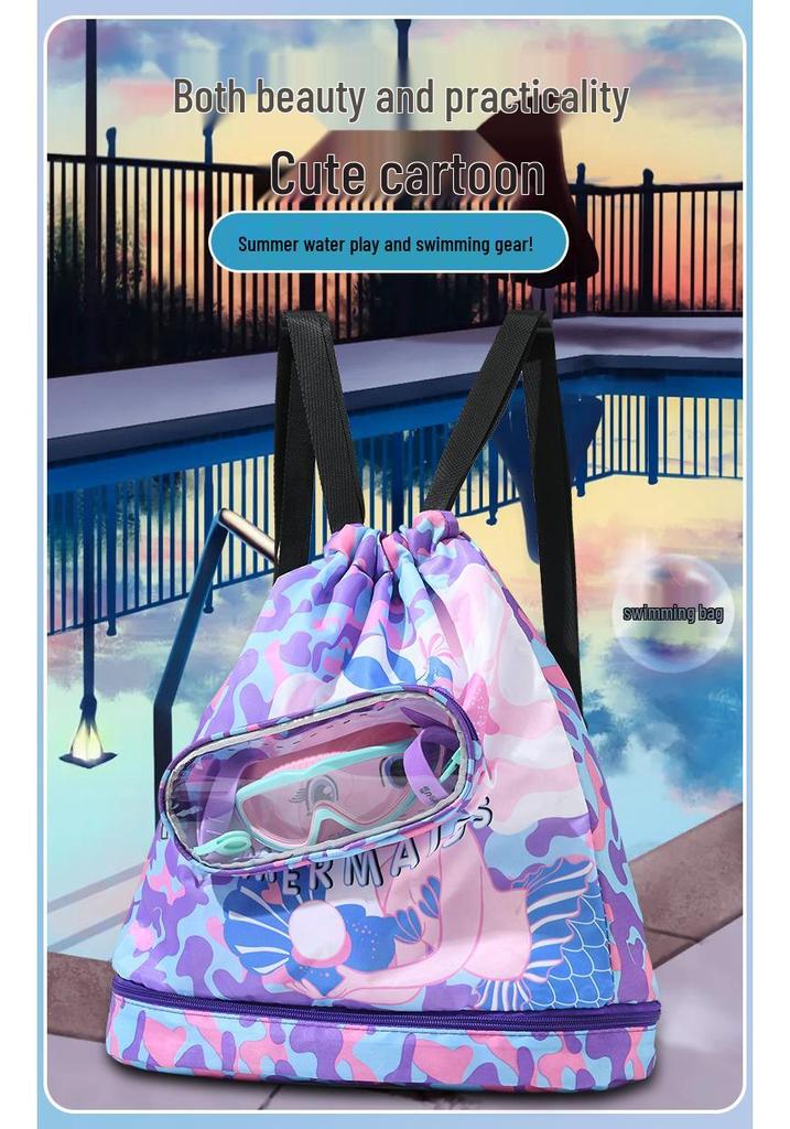 Children's Waterproof Swim Bag - Wet/Dry Separation, Cartoon Design, Outdoor Portable Beach Backpack