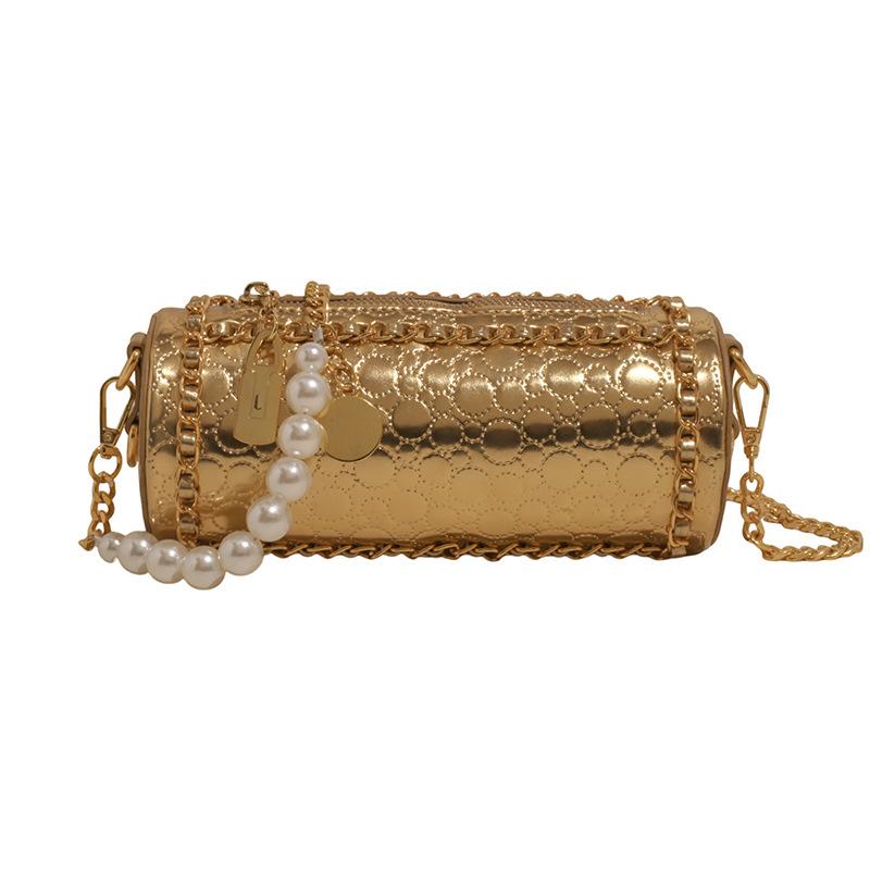 Premium Sense Cylinder Bag Women's 2025 Summer New Versatile Messenger Shoulder Bag Golden Ball Adjustable Chain Pillow Bag