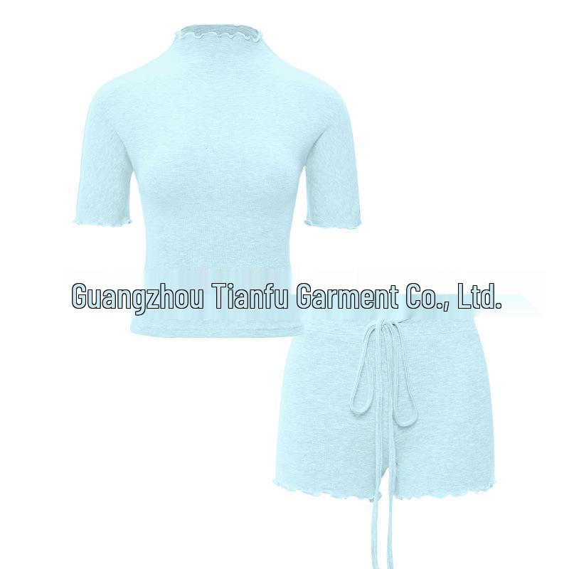 Modal! Summer 2026 Women's Slim-fit High Neck Short Sleeve T-shirt and Shorts Set
