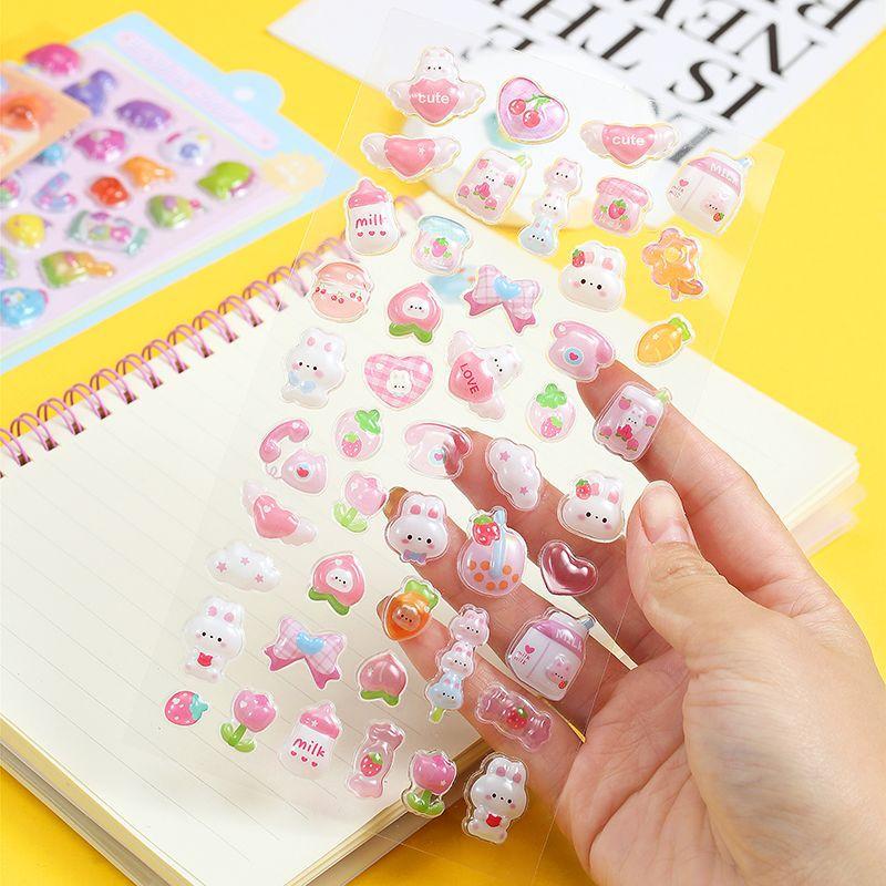 1 Sheet 3D Cartoon Relief Sticker Assorted Style 3D Cartoon Relief Sticker Bear Cat Puppy Chick DIY Crystal Patch