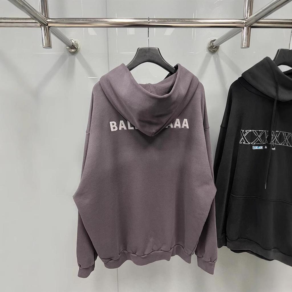 23SS B Brand Gradient Terry Cloth Hoodie with Embroidered Logo, OS Fit, Casual Hooded Sweatshirt