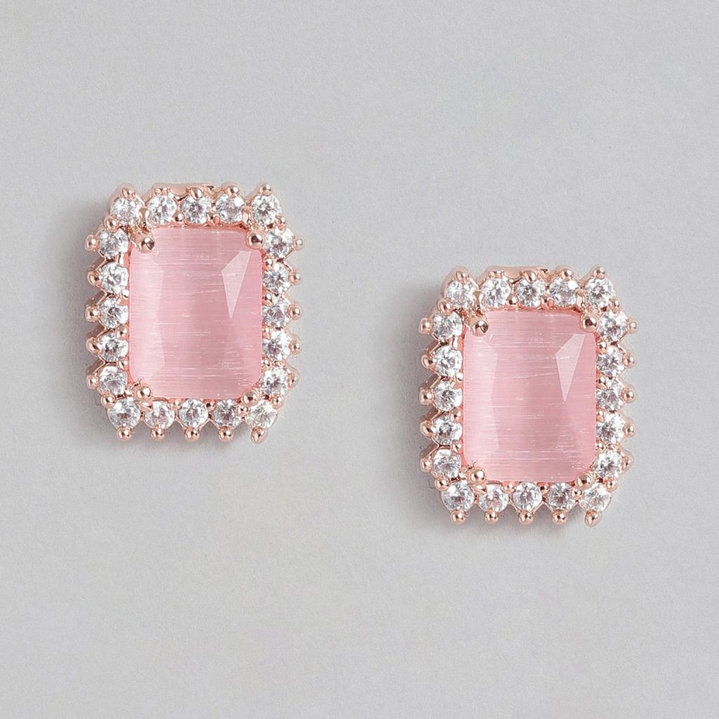 Estele – Designer-Ohrstecker mit rosévergoldeten, mintrosa Steinen, quadratisch, für Damen