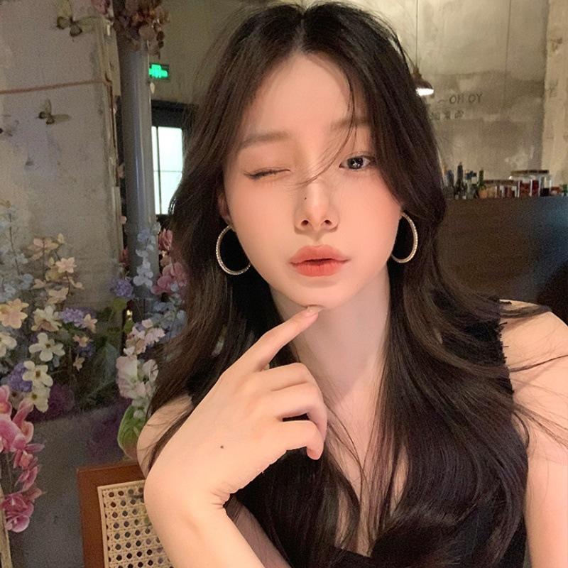 Zircon Spice Girls Trendy Big Earrings Earrings Women's Light Luxury Premium Temperament Earrings Plain Ring Earrings Show Face Small Ear Buckles
