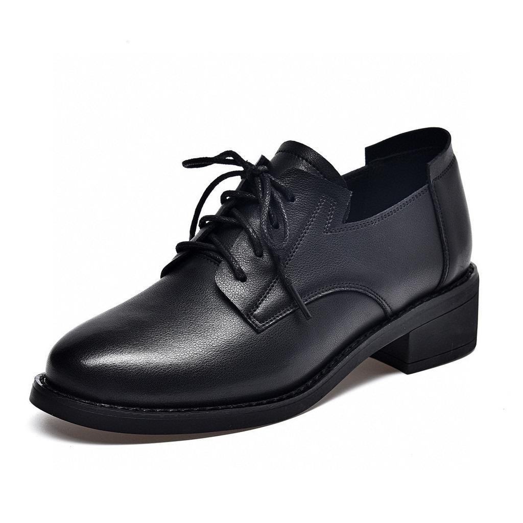 Small leather shoes women's autumn new first-layer cowhide lace-up polished retro flat-soled single shoes four-season shoes