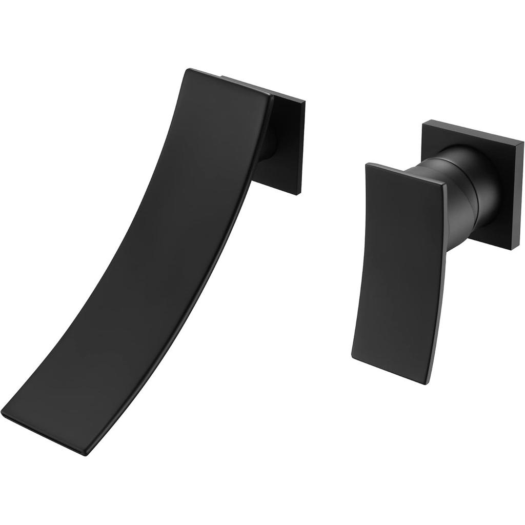 Wall Mount Faucet Brushed Nickel,Single Handle Bathroom Sink Faucet with Waterfall Spout
