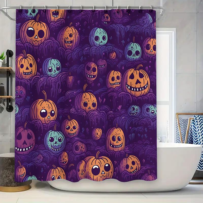 Halloween Pumpkins Bath Mat Bathroom Shower Curtain Decorative Waterproof Fabric 3D Printed Waterproof Home Decor Multicolored M