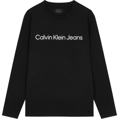 Camiseta de Manga Larga Suelta con Cuello Redondo y Letra de Logo para Hombre Tops Negro J327430-BEH