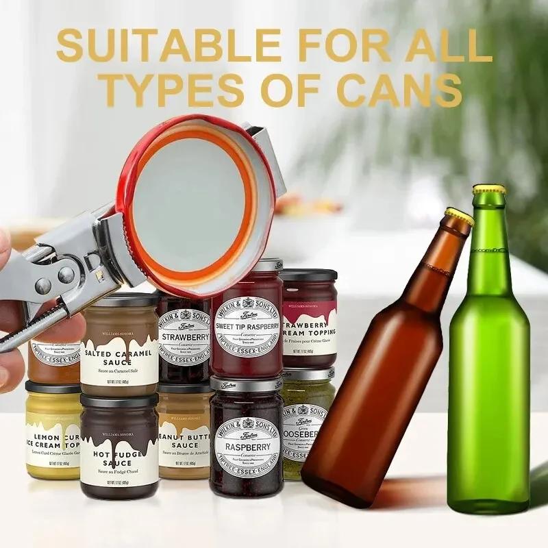 Stainless steel manual bottle opener, multi-function can opener, lid opener, kitchen accessories, adjustable can opener