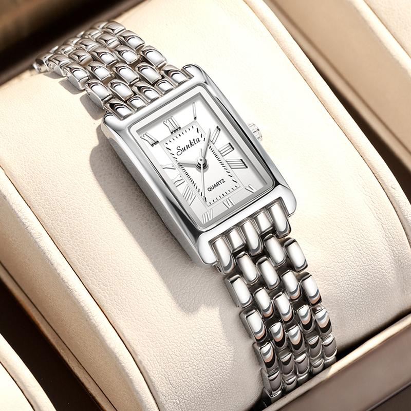 SUNKTA New Ladies Waterproof Watches Square Stainless Steel Quartz Watch For Women Elegant Bracelet Wristwatch Ladies Clock Gift