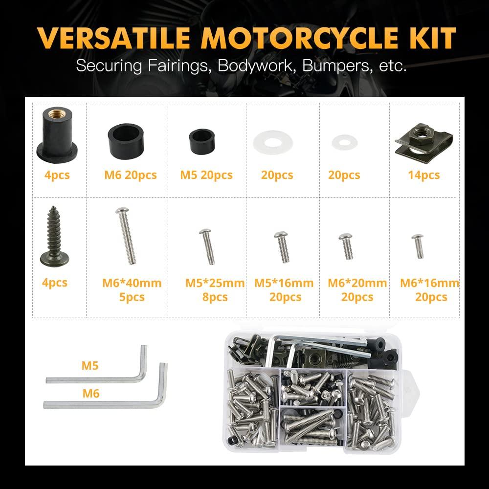 NICECNC 177PCS M5 M6 Fairing Bolts Kit Fastener Clips Screw Stainless Steel Sports Car Housing Screw Kit Compatible with Kawasaki, Fairing Bolts Kit