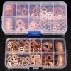 200pcs Copper Washer Gasket Nut and Bolt Set Flat Ring Seal Assortment Kit with Box M5 M14 Electrical Woodworking