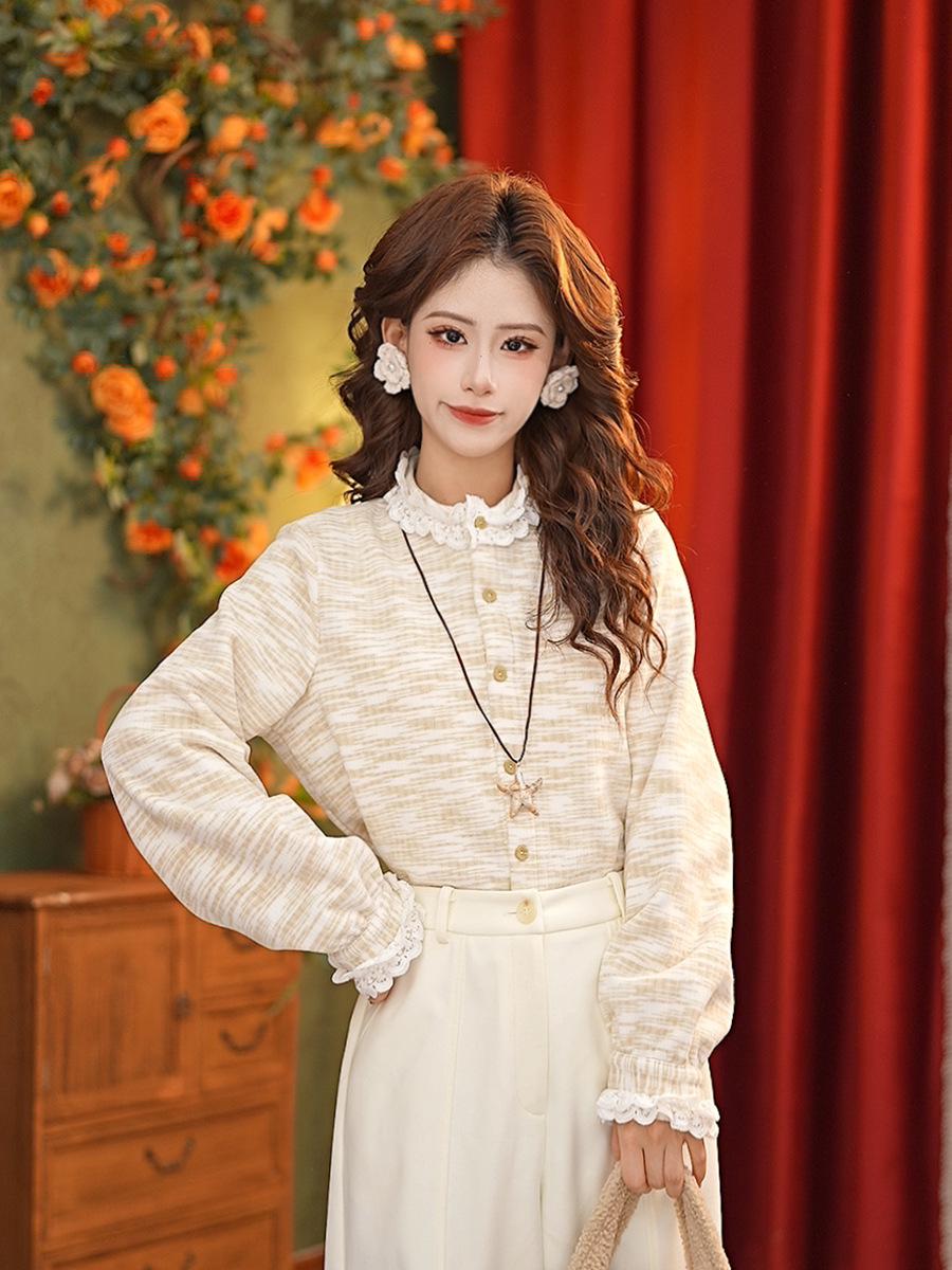 

Zhang Jiayuan Women s Long Sleeve Lace Collar Blouse Shirt, Style #S15167 Large абрикосовый