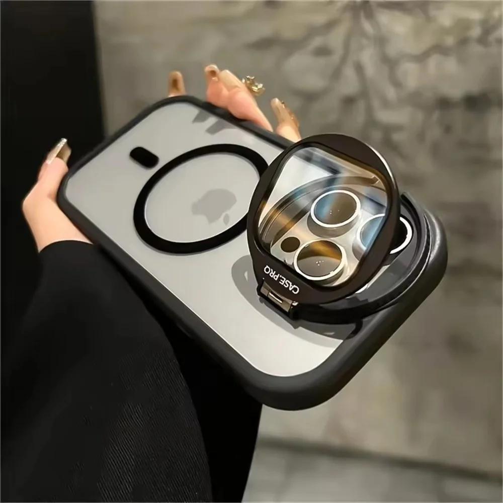 

Camera Lens Protection Flip Bracket Stand For Magsafe Magnetic Case For iPhone 16 15 11 12 13 14 Pro Max Plus Transparent Cover For iPhone 13 ProMax