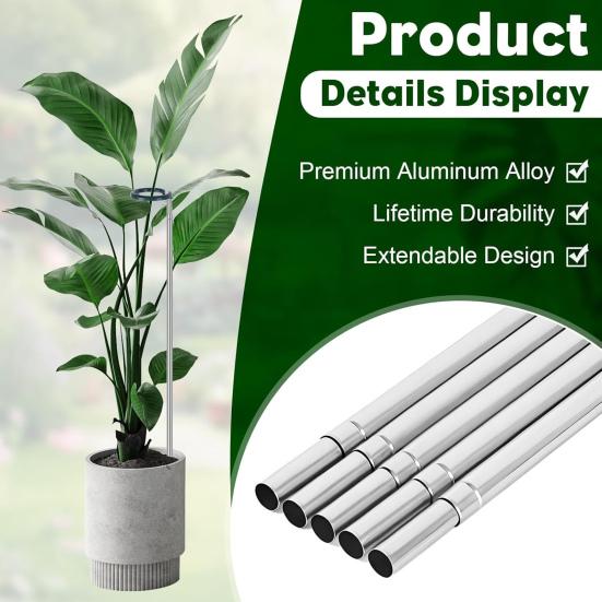5Pcs Extendable Plant Support Stakes Aluminum Alloy Plant Stem Holder Adjustable Tomato Stakes with Ties for Amaryllis Monstera Vegetables