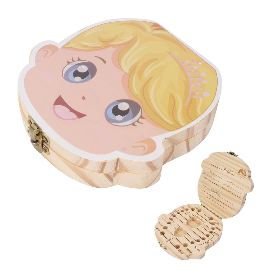 Baby Wooden Tooth Box Individual Holes Primary Teeth Organizer English Kids Keepsake BoxGirl