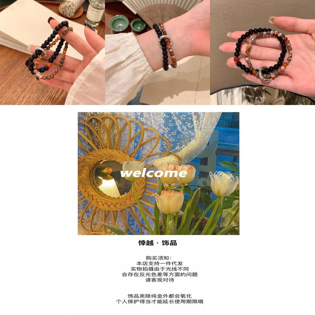 Artisanal Geometric Natural Stone Beaded Bracelet Unisex Vintage Ethnic Jewelry