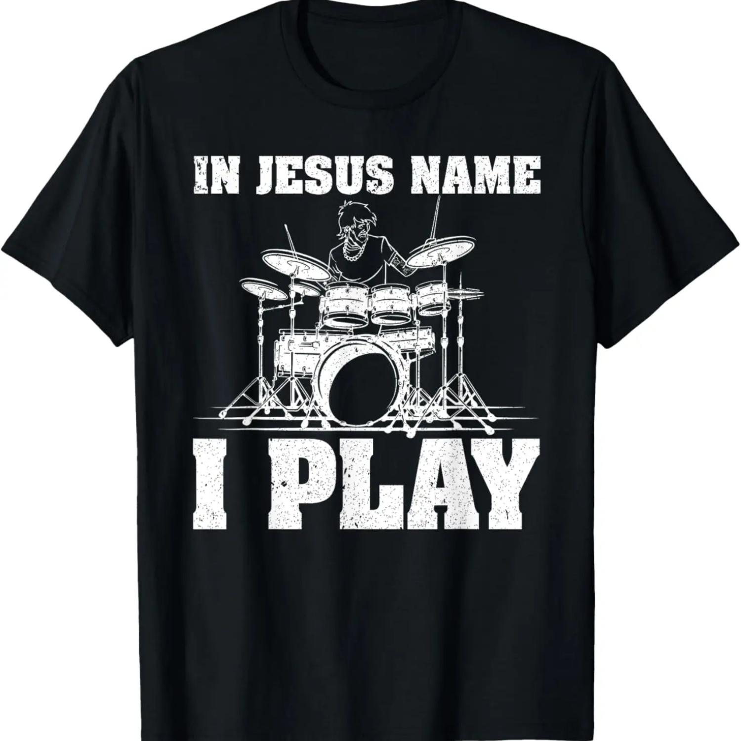 In Jesus Name I Play Christian Drummer Drum Sticks & Drums T-Shirt S