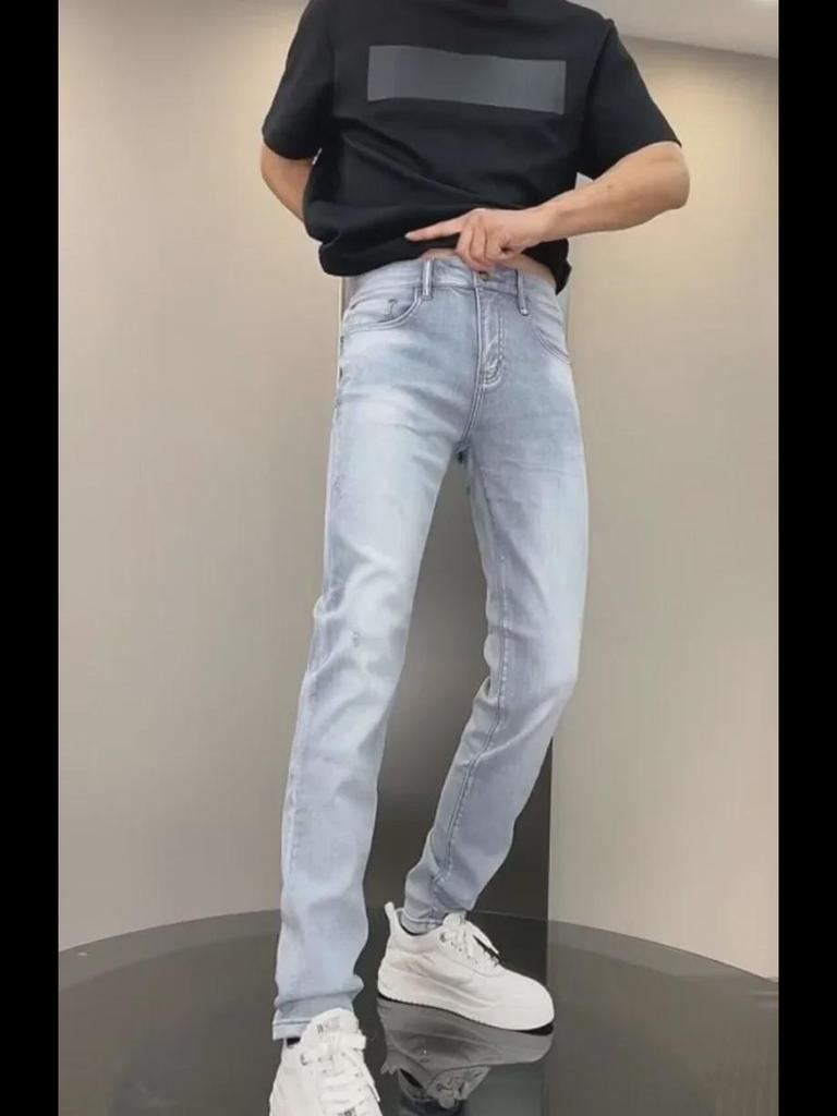 Jaro 2024 Evropské Pánské Světlé Džíny Slim Fit - Elastické Korejský Styl