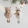 WTEMPO Charming Angel Round-Bellied Deer Antler Doll Hanging Pendents White Pink Christmas Ornaments Easy-Hang for Christmas Tree & Festive Party