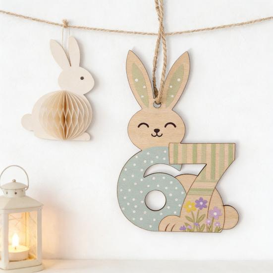 Yousheng 67 Bunny Easter Basket Tag Wooden Bunny Hanging Tag Funny Six Seven Rabbit Farmhouse Easter Sign for Spring Party Supplies