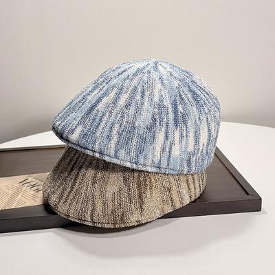 Automne et hiver nouveau chapeau tendance à rayures colorées rétro polyvalent haut de gamme béret à porter positivement et négativement