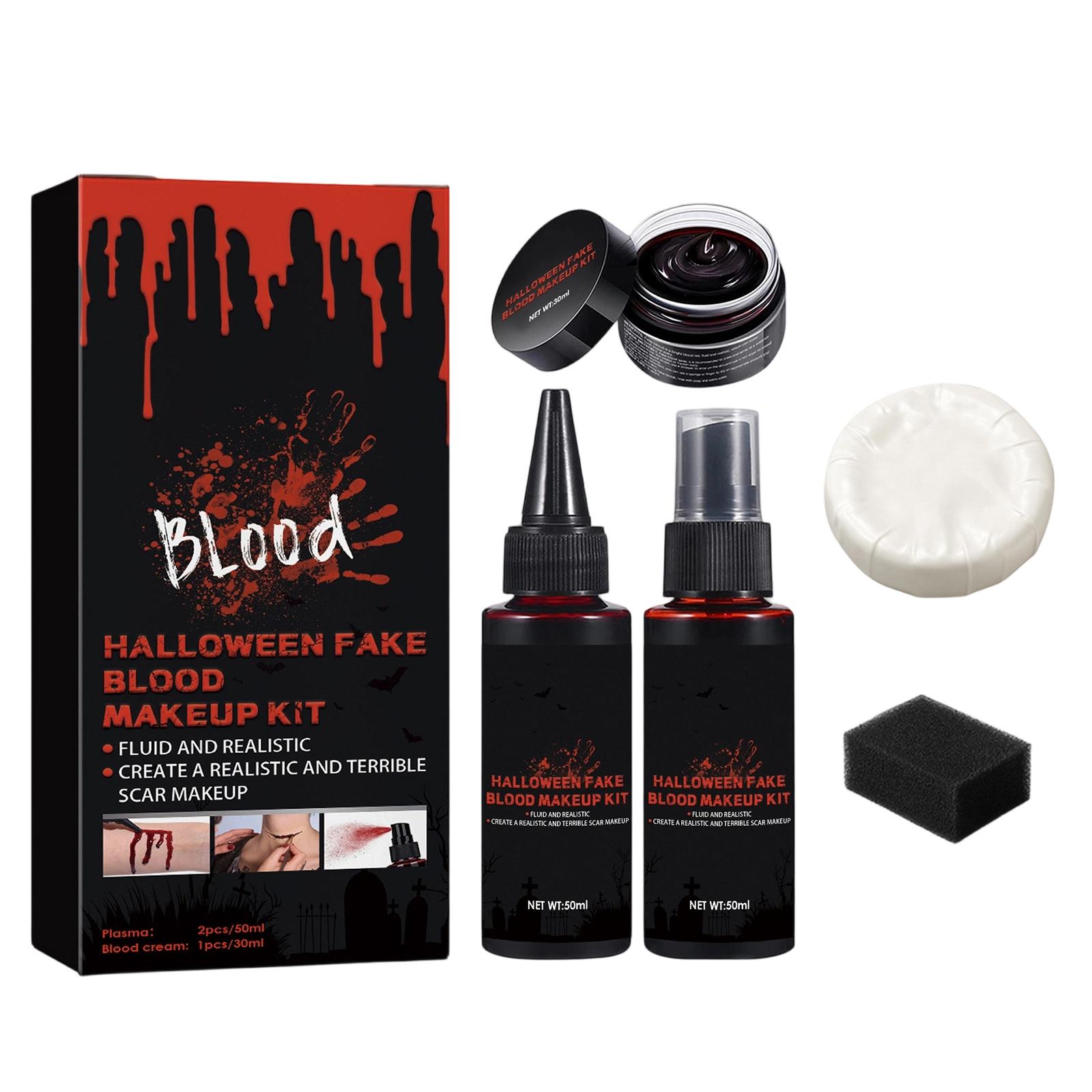Halloween Fake Blood Makeup Set, Simulated Makeup Effect, Cosplay Stage Makeup Props, Holiday Party Makeup 1set