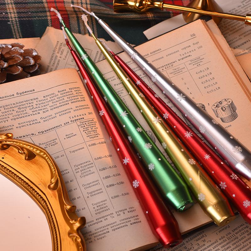 2PCS Christmas Taper Candles Soy Wax Green Red Snowflake Stickers Candles Home Decorative Candles for Table Décor Gifts