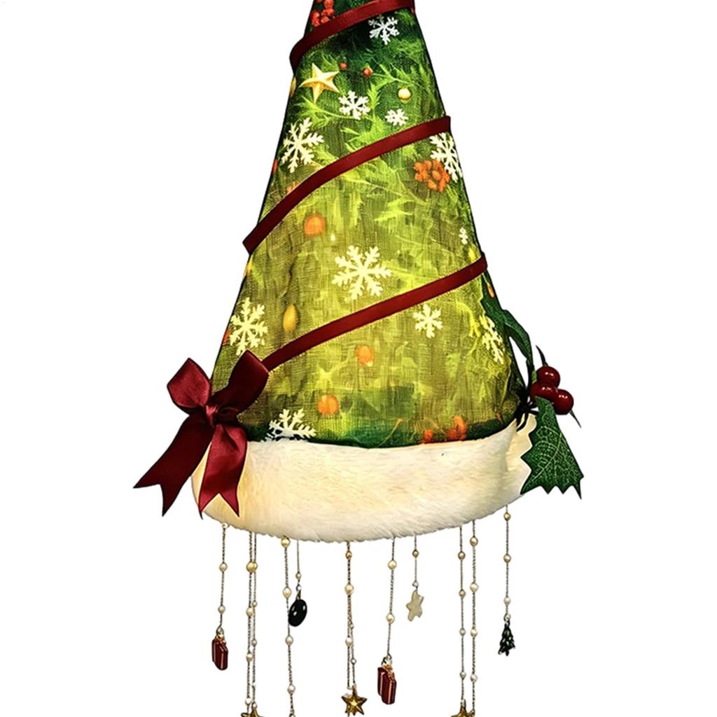 Santa Hat LED Light Christmas Chandelier Warm Glow Hanging Ornament Indoor Holiday Ceiling Decoration Home Decor Light