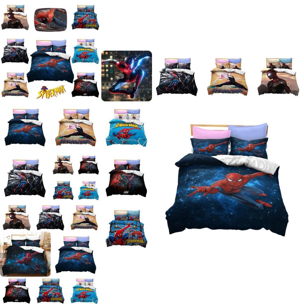 Spider-man Digital Printing Bedding Set Superhero Fleece Three-piece Set