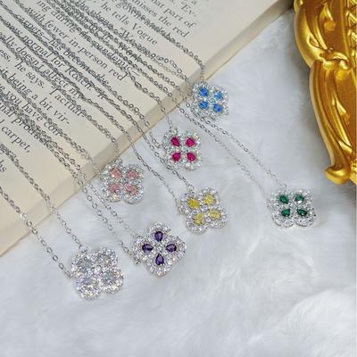 Hw Four-Leaf Clover Necklace Women'S Snowflake Water Droplets Full Of Diamonds Pendant Fashionable And Beautiful Giant Sparkle-Shaped Collarbone Chain
